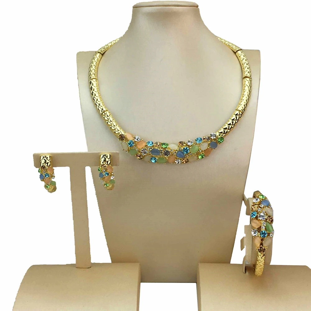 

Yuminglai Dubai Fine Jewlery High Quality Rhinestone Necklace Sets for Women Anniversary Wedding FHK17061