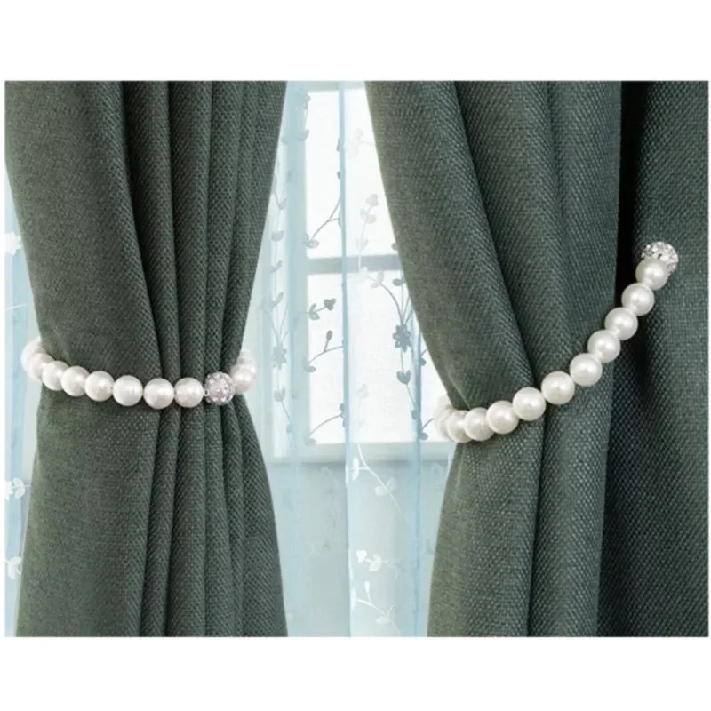 2pcs Magnetic Pearl Curtain Binding Curtain Ball Beaded Magnetic Hanging Holders Tieback Clips Strap Accessories Home Decoration