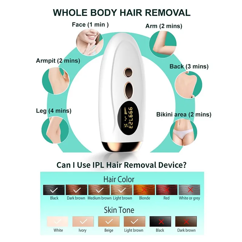【SIMPLE】Laser Hair Removal On-Face Legs Arms Bikini Line, 999, 999 Flashes At-Home Device For Women Men Permanent Hair Removal E