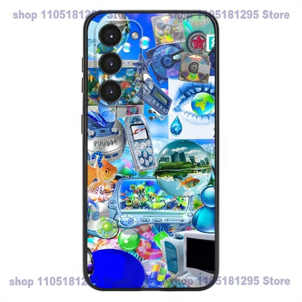 Funda de teléfono Frutiger Aero para Samsung Galaxy A32,21s,22,31,52,53,72,73, Note20,8,9,10 funda negra de silicona suave