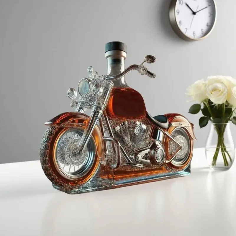 Motorcycle Style Whisky Decanter,Handcrafted Glass Whiskey Wine Bottle Decorative,3D Motorcycle Engine Design, For Bar Desk Us