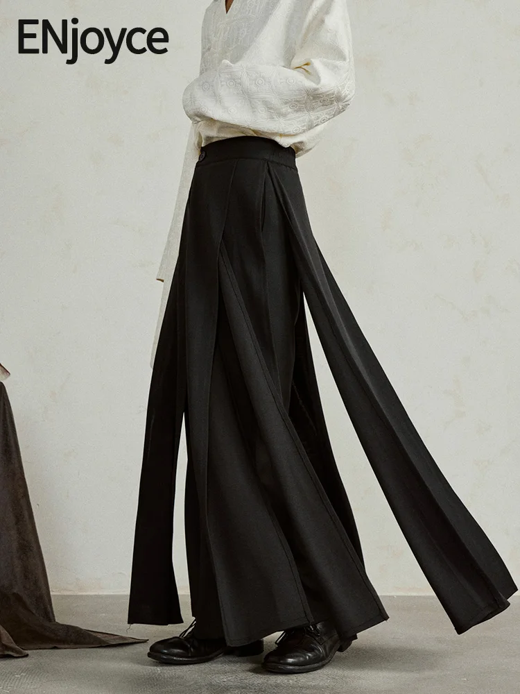 

2024 Spring Women Yamamoto Diablo Multi-Pieces Wide Leg Suit Skirt Pants Dark Style High Waist Loose Trousers Y2K Streetwear