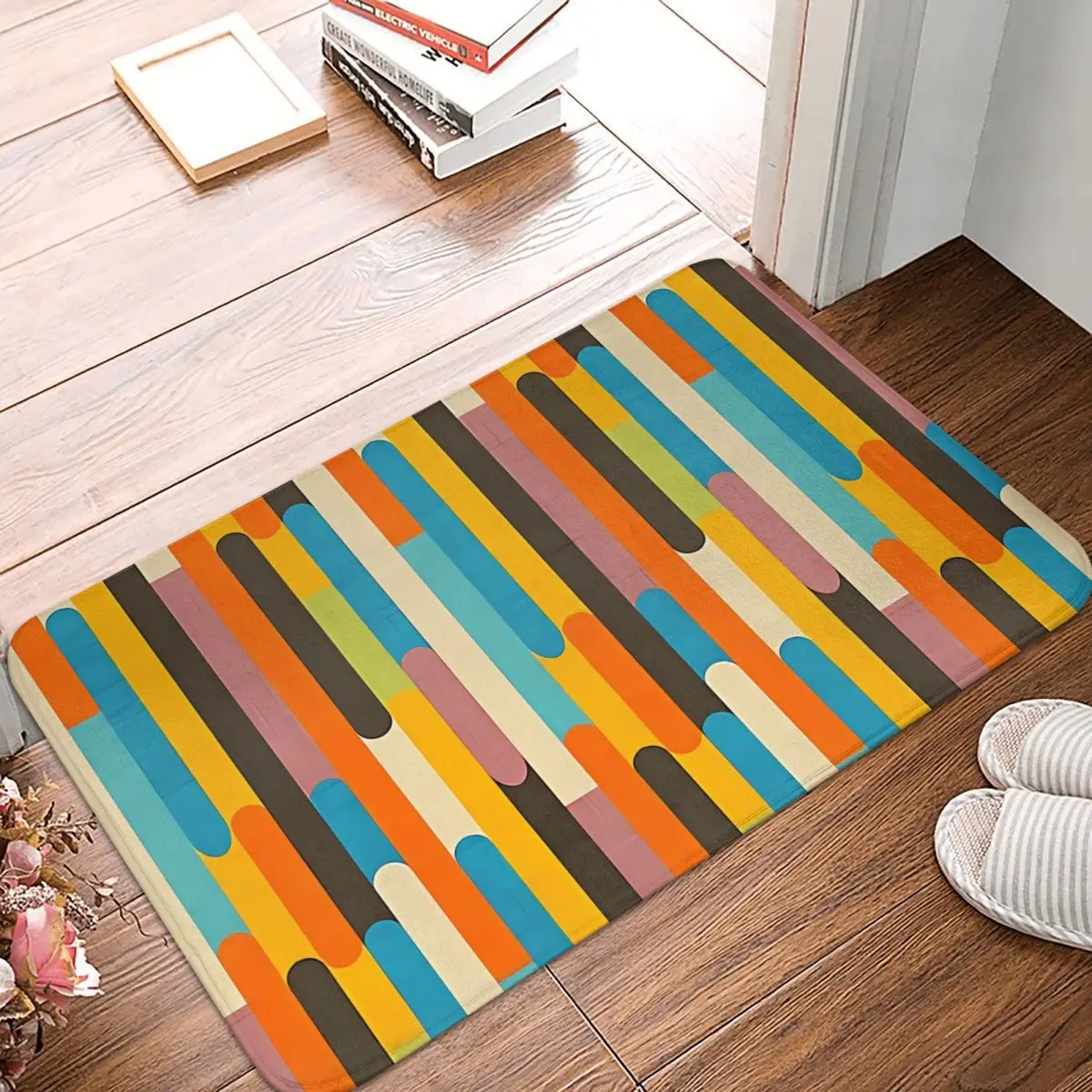 Color Bedroom Mat Retro Block Popsicle Sticks Orange Doormat Kitchen Carpet Balcony Rug Home Decor