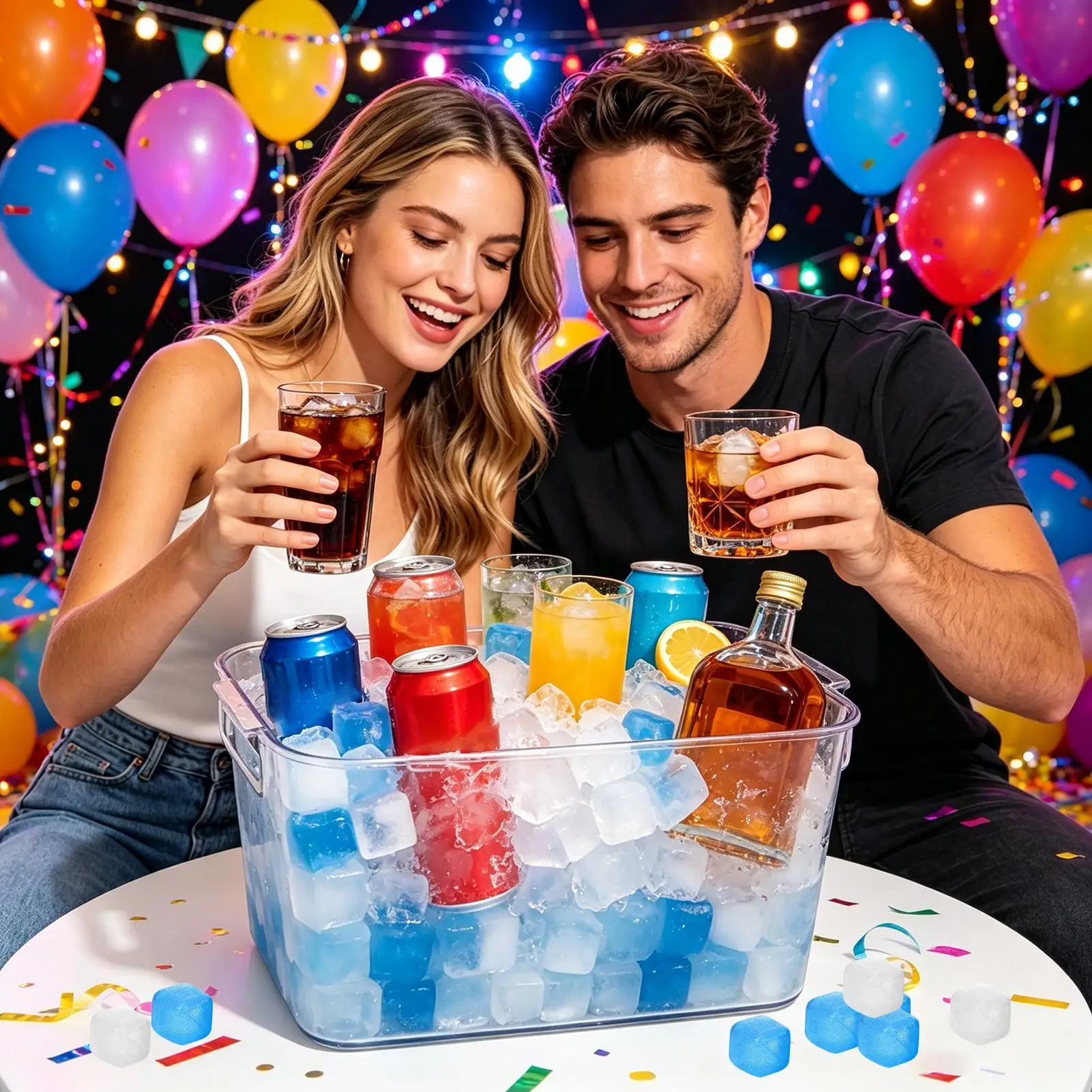 100 Pieces Ice Cubes Reusable Refreezable Cooling Blocks Slow Melting for Whiskey Cocktail Coffee Juice Travel Party Barbecue
