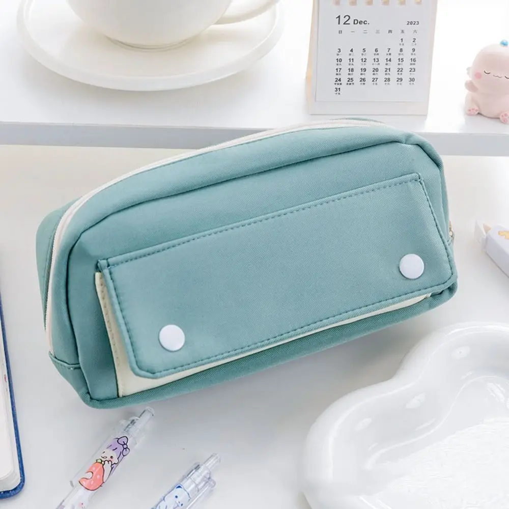 Simple Large Capacity Student Pencil Case INS Morandi Color Simple Pencil Pouch Canvas Press Button Gel Pen Organizer Kids