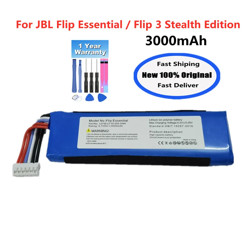 

3000mAh L0748-LF, 02-553-3494 Speaker Battery For JBL Flip Essential, Flip 3 Stealth Edition, Flip 3 SE