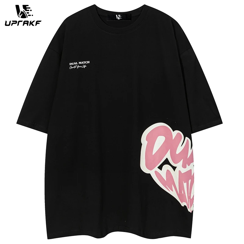 

UPRAKF Bottom Pink Letter Printed T Shirt Pure Cotton Simple Design Comfortable Men and Women Black White Casual Tops Tees