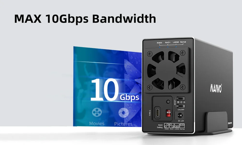 MAIWO 3,5 Zoll SATA RAID-Speichergehäuse Dual Bay Festplatten-Dockingstation zu USB3.1 Typ-C 10 Gbit/s unterstützt RAID 0/1 Modus – Detail 2