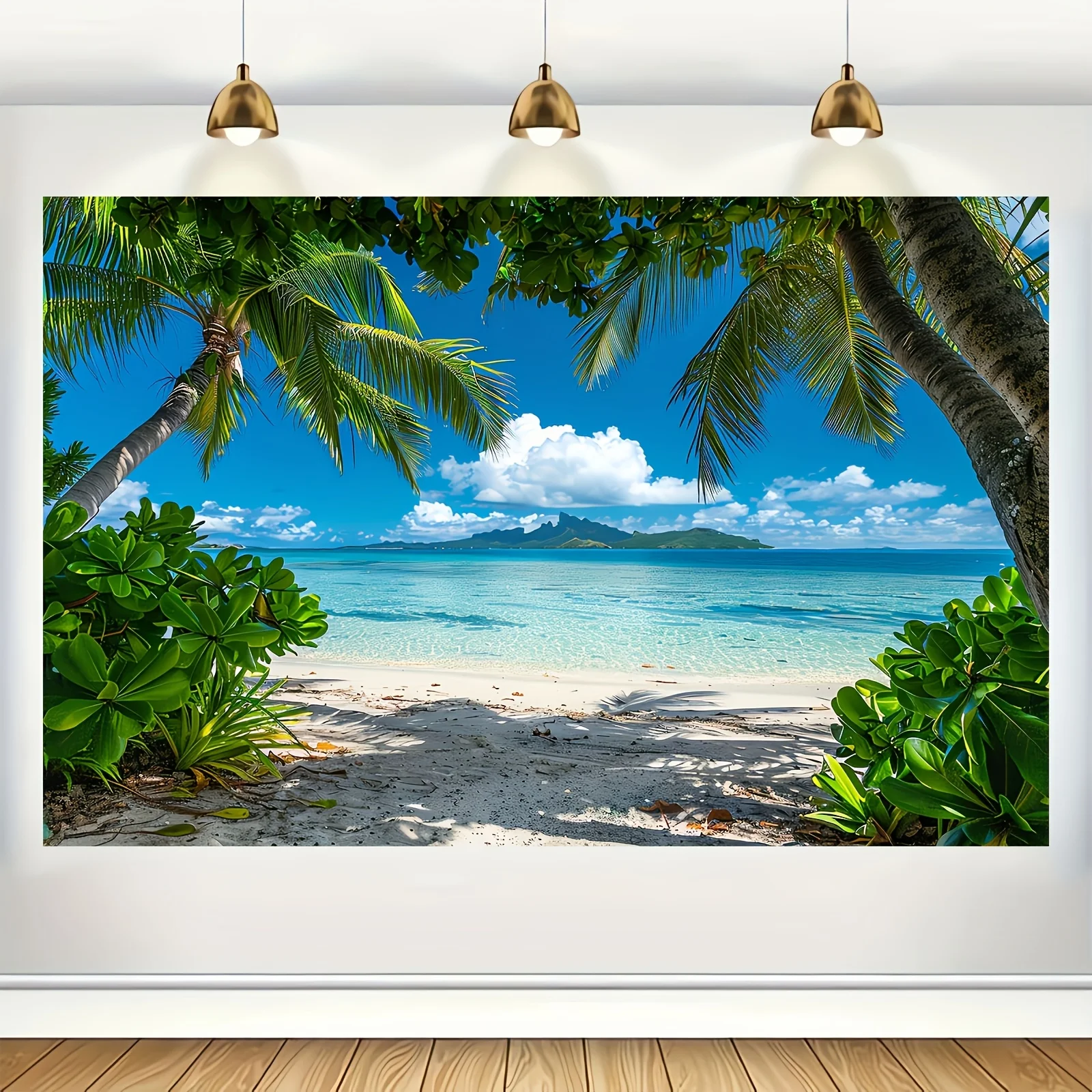 2D flaches 1-teiliges tropisches Strandfoto mit Polyesterhintergrund, Frühlings- und Sommerdekoration, geeignet für Partys – Detail 8