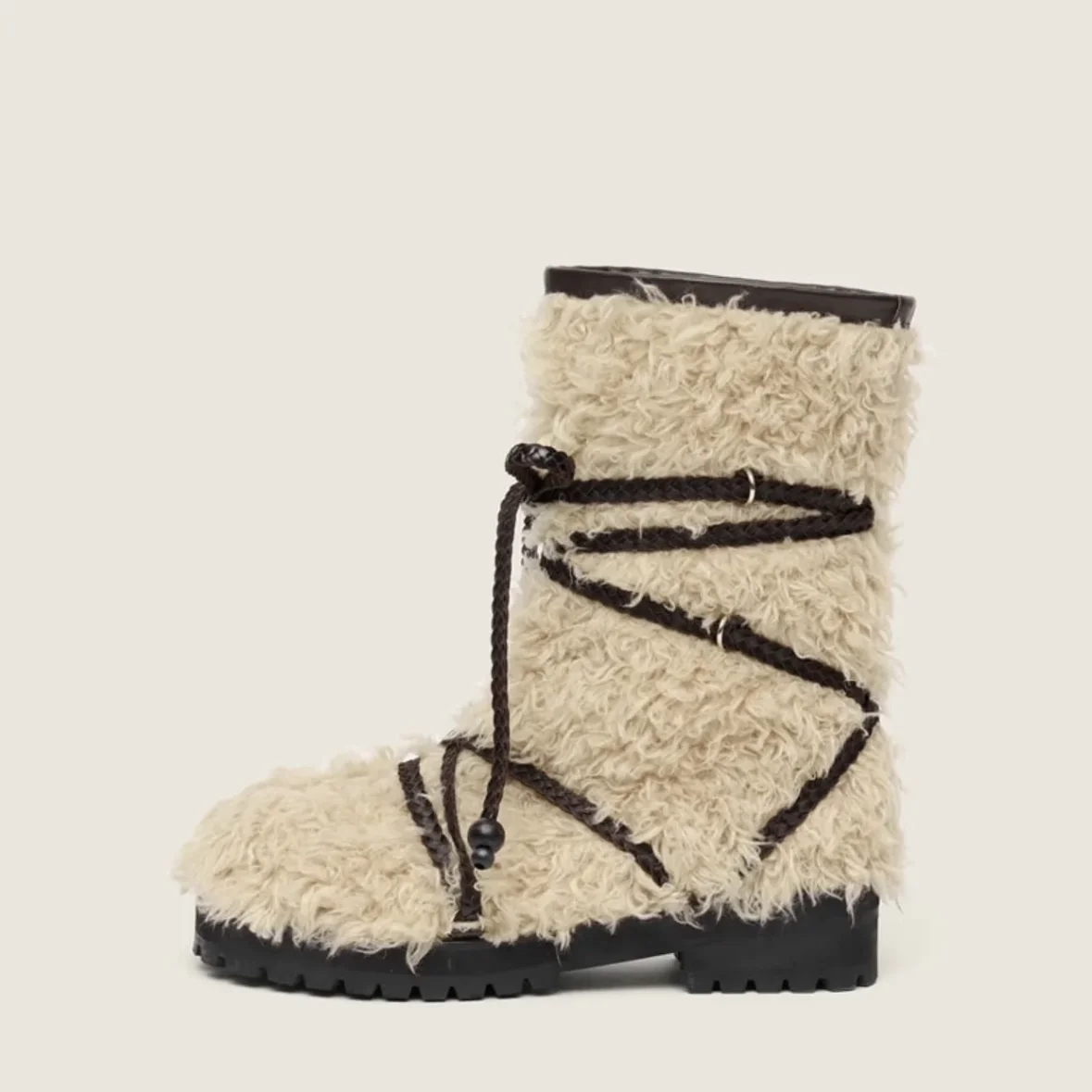 

Женские бежевые нечеткие ботильоны со шнуровкой, плюшевая меховая подкладка, противоскользящая подошва, теплая уютная обувь для зимы, повседневного использования в помещении