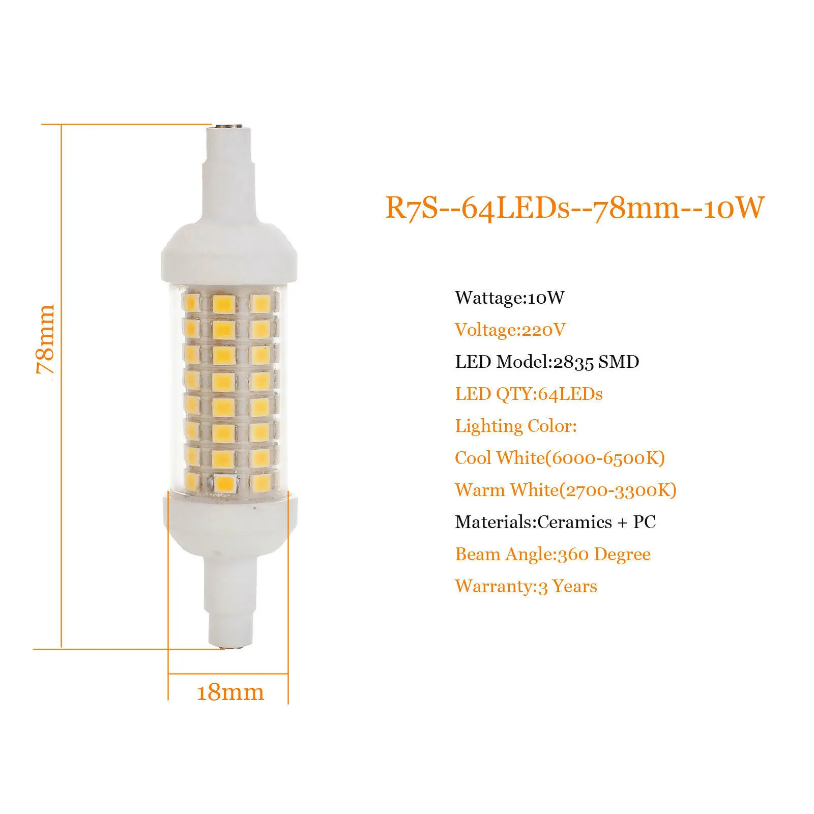 2Pcs Dimmable R7S Floodlight LED Lamps SMD 2835 78mm 118mm 135mm 10w-20w LED Light Bulb 220V Energy Saving Replace Halogen Light