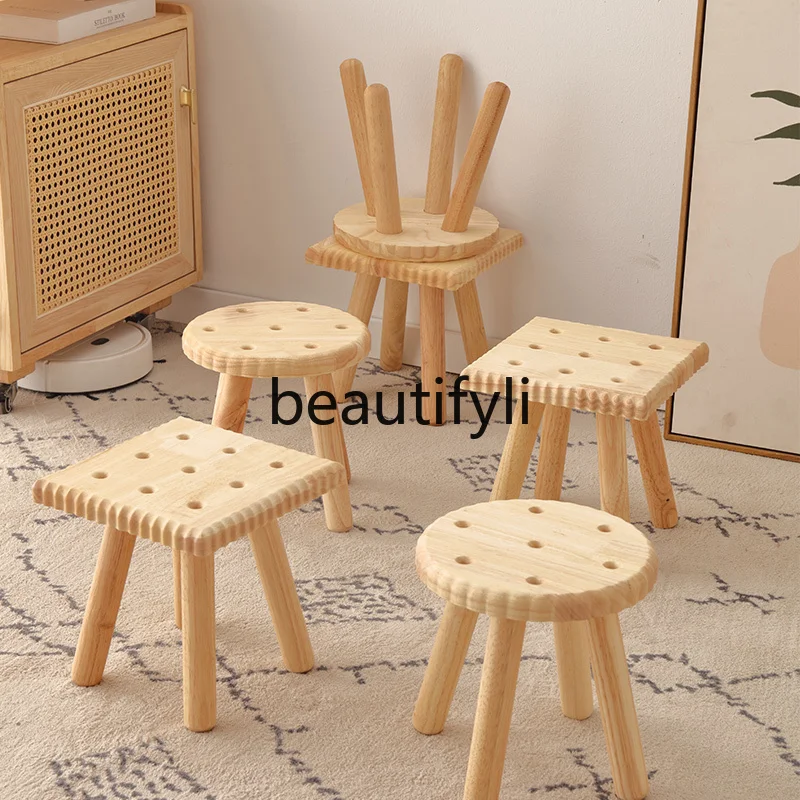 

Solid wood biscuit stool Children's small bench Cute creative round bench Low stool Household shoe change biscuit stool