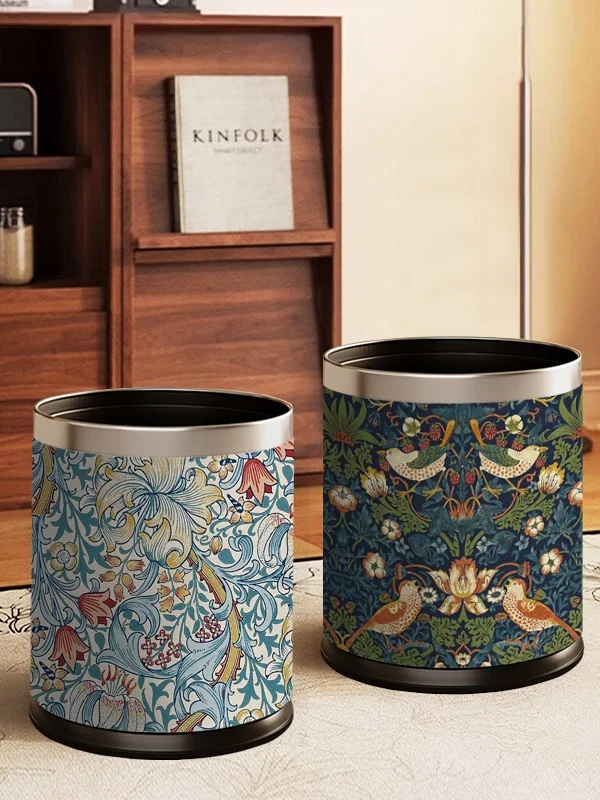 Leather Tra Can American Sle Large Capaci Covered Bin for Kitchen Batoom Bedroom Living Room Home Use Tools