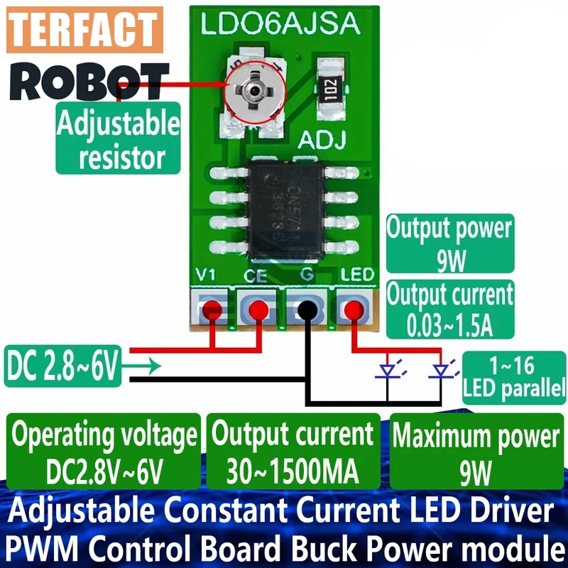 5PCS~20PCS 30-1500MA Adjustable Constant Current LED Driver DC 3.3V 3.7V 4.2V 5V PWM Control Board Buck Power Module EGBO