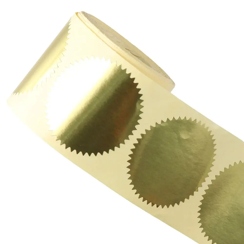 Serrated Edge Gold Steel Seal Label Round Metallic Award Stickers Self-Adhesive 2 Inch Paper Labels Certificates