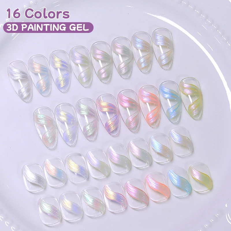 UR SUGAR 16 Colors Aurora Texture 3D Painting Gel Palette For Nail Art Relief Design Gradient Stamping UV/LED Soak Off