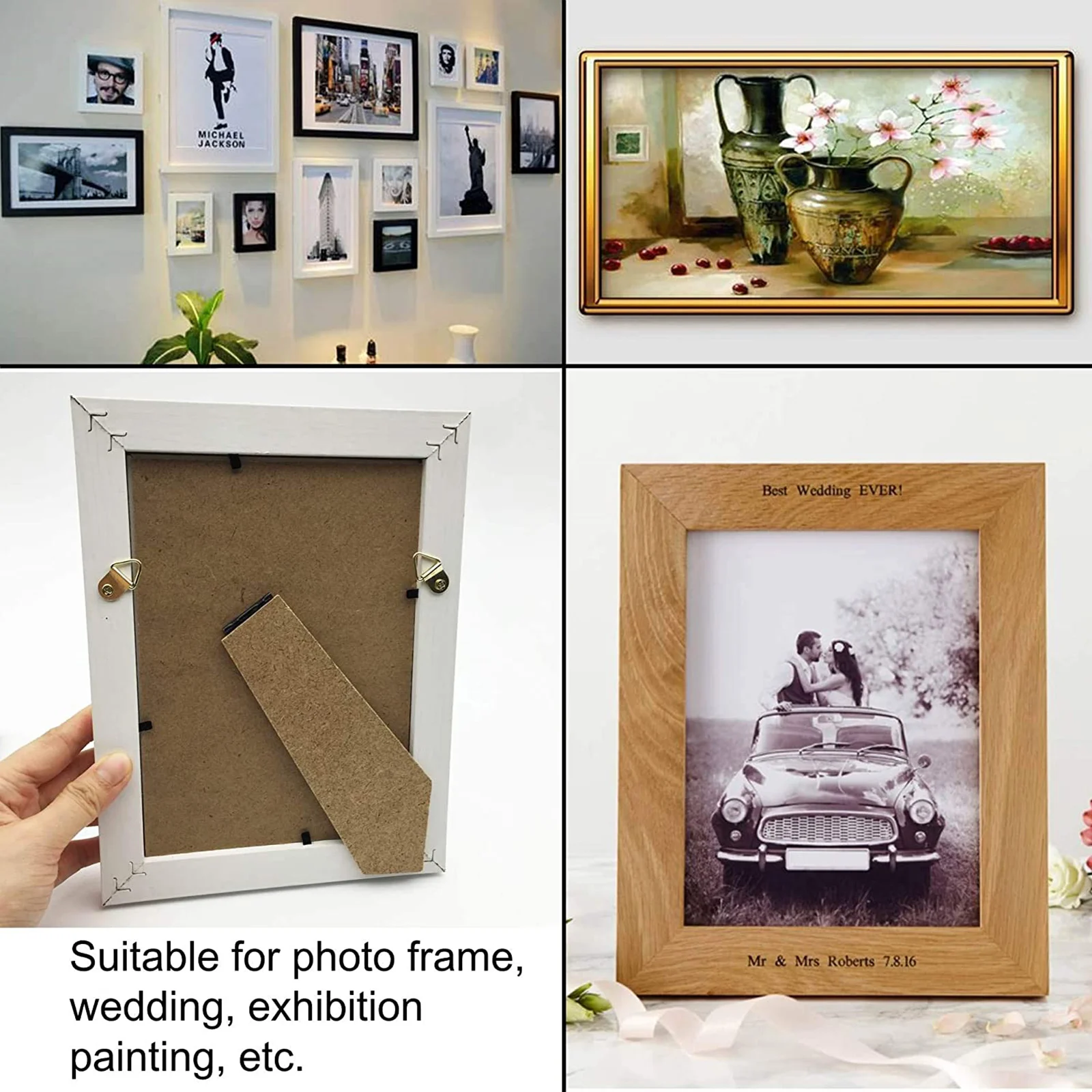 50pcs/kit Metal Picture Frame Hangers w/screw Photo Hanging Hook Triangle Ring Wall Mount Attached Nails Display Painting Decor
