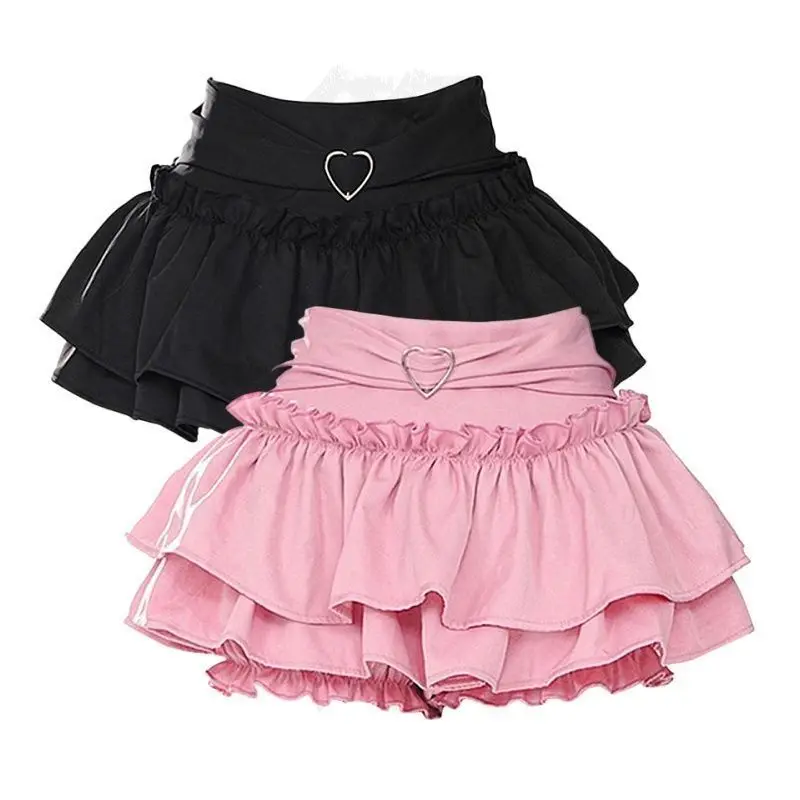 

Japanese Kawaii Mini Skirt Women Summer Streetwear Y2k Preppy Style Pink Lolita Skirt Female High Waist Sweet Ruffles Skirt 2024