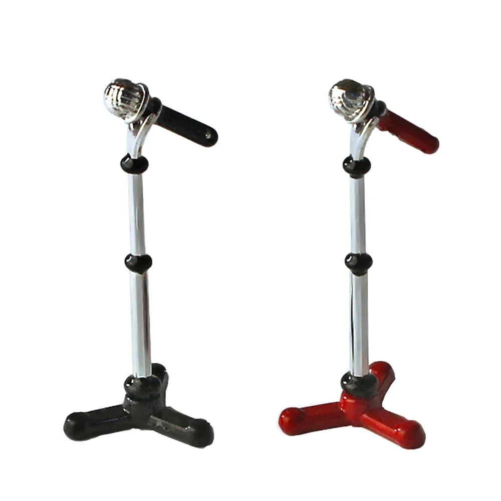 1/12 Dollhouse Miniature Accessories Mini Alloy Microphone with Stand Model for Decoration ob11