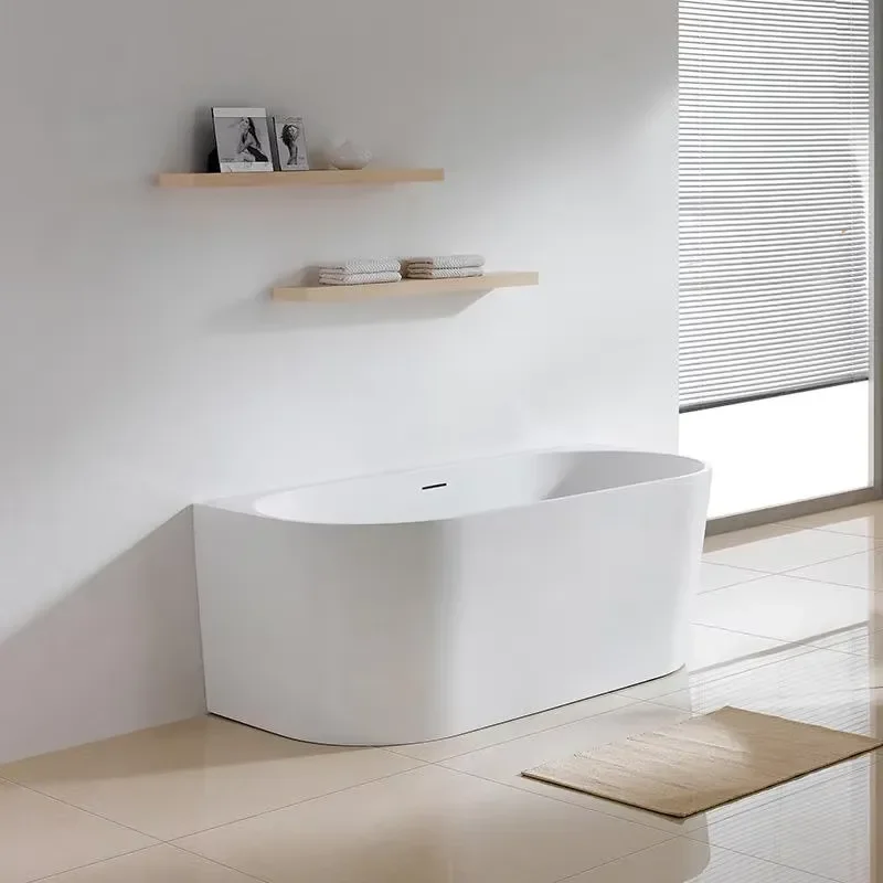Modern Oval Freestanding Bathtub Artificial Stone Eco Friendly Indoor Bath Tub With Central Drain For Bathroom Home