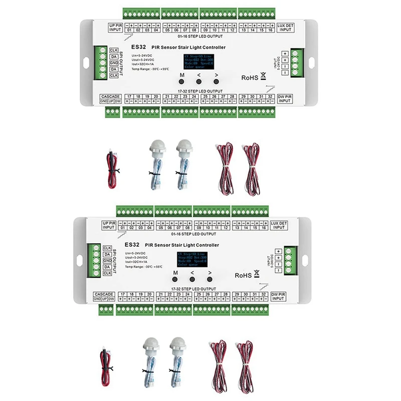 

2X 32CH ES32 пассивный инфракрасный датчик освещенности лестницы, контроллер человеческого тела, инфракрасный Индуктивный переключатель, Управление лампой для лестницы одного цвета