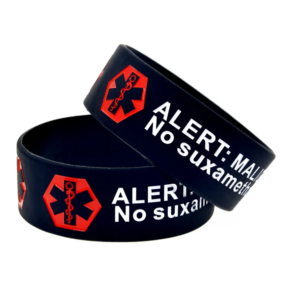 1 PC Alert Malignant Hyperthermia One Inch Wide Silicone Wristband Medical Bracelet Black