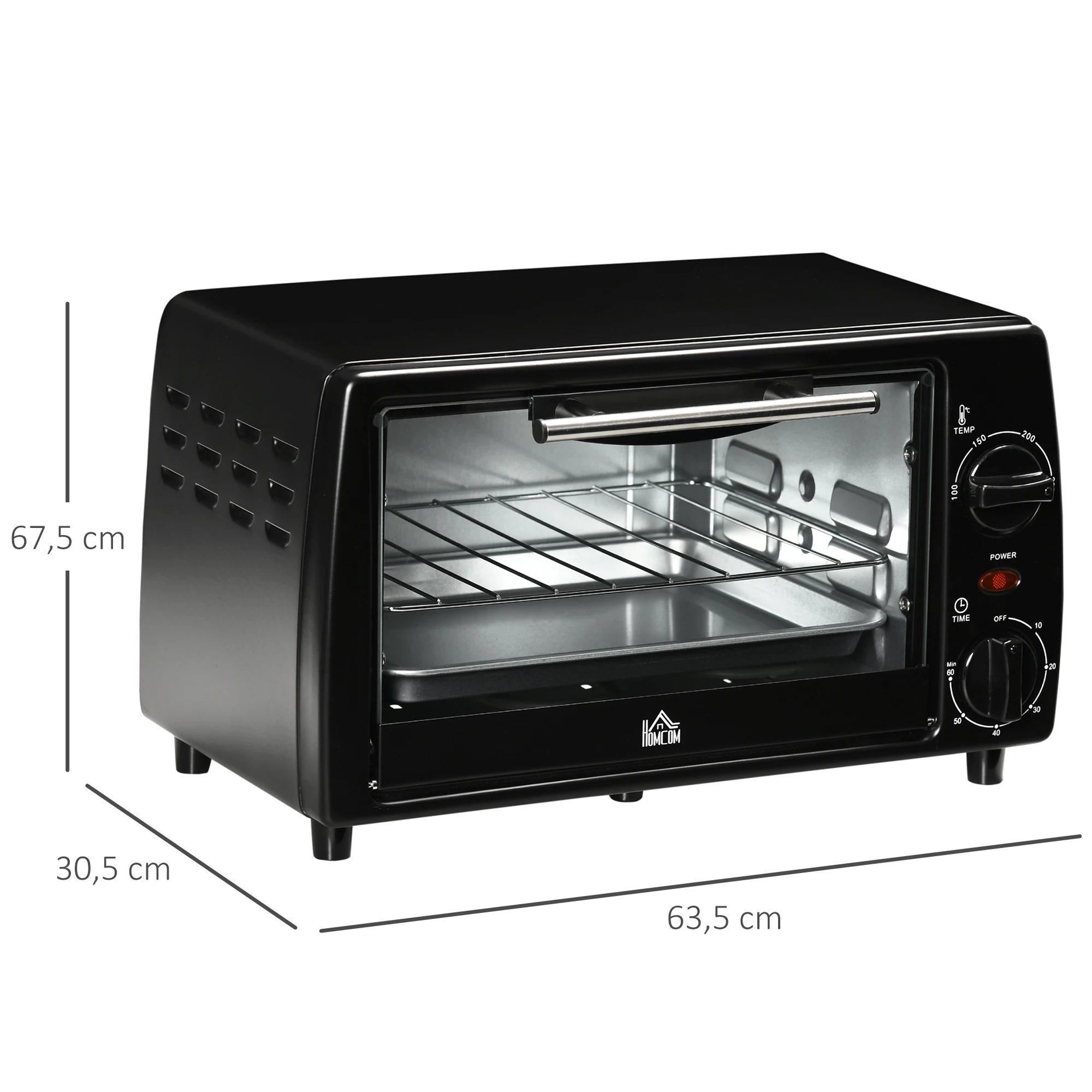 فرن كهربائي للطاولات المنزلية ، فرن حراري بدرجة حرارة تصل إلى موقت ، صينية 60 دقيقة ، × 26 × 22 سم ، 10 لتر ، شو