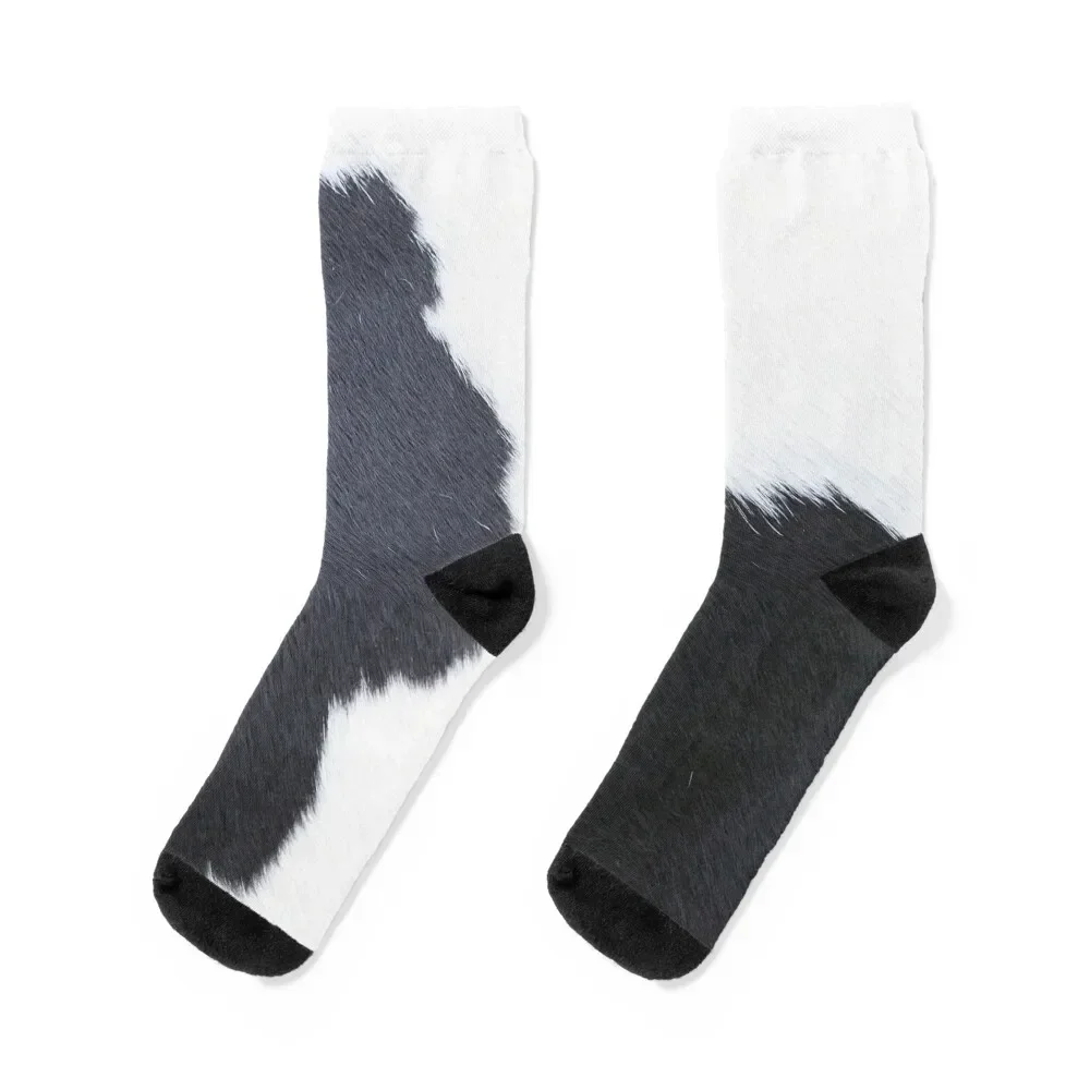 Black and White Cowhide Leather Socks Heating sock hockey funny gift floral Socks Man Women's