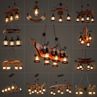 Retro Wood E27 LED Ceiling Lamp Antique Industrial Chandelier Lighting LOFT Bar luminaire Vintage Pendant Lights lustre