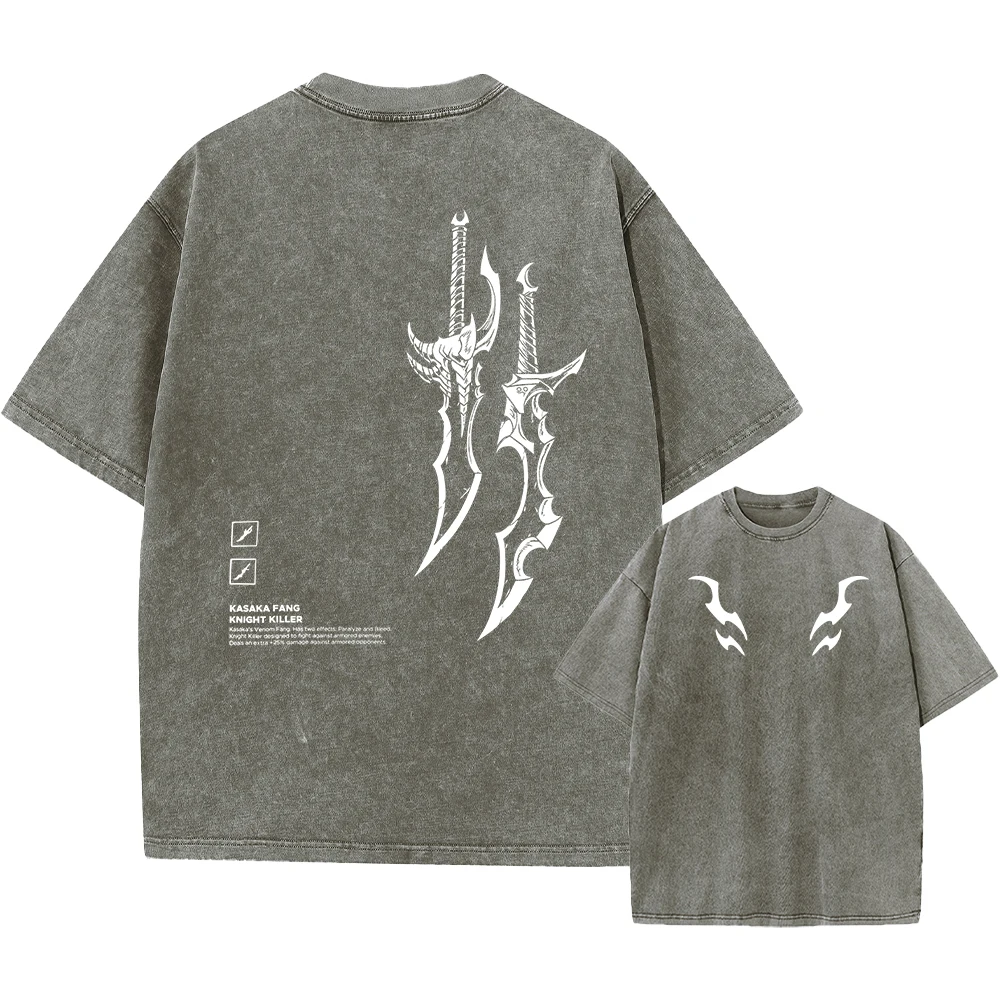 Men's Sword And Weapon Printed Washed T-Shirt Casual Pure Cotton Short Sleeve Top Perfect For Home And Commute New Summer Style