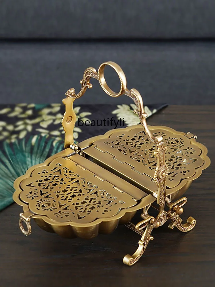 European-Style American-Style Hollow Foldable Dried Fruit Basket Luxury Coffee Table Candy Storage Tray Creative Ornaments