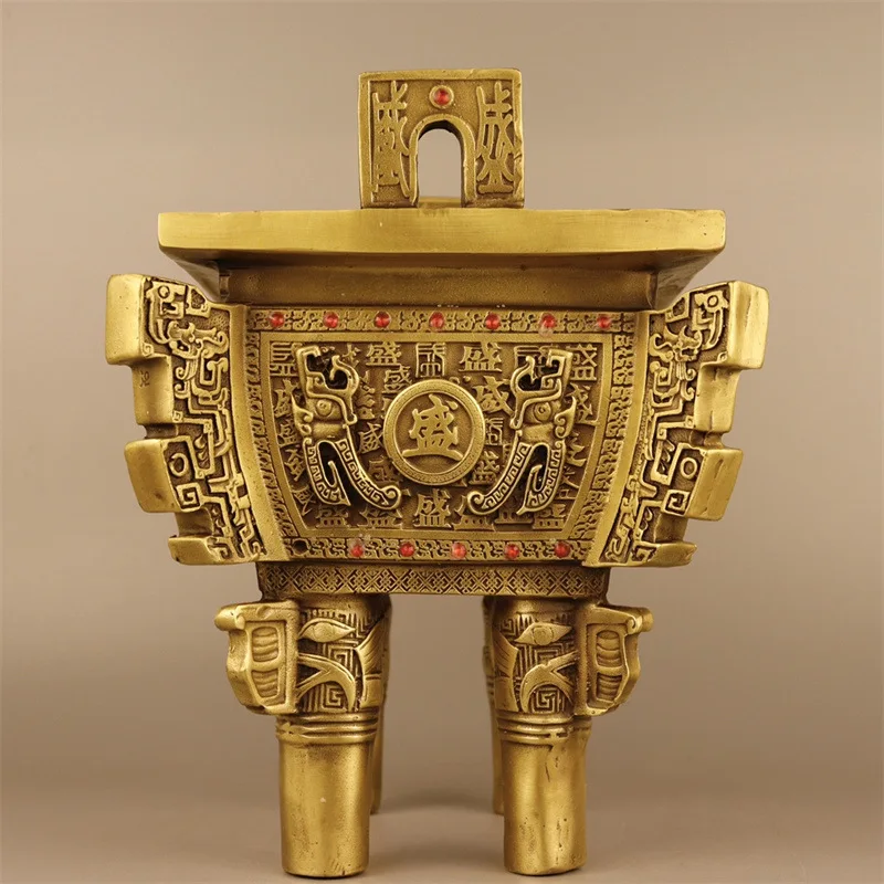 Brass Shengding Bronze Cauldron Square Cauldron  Prosperous Autumn Tripod Decoration Wholesale