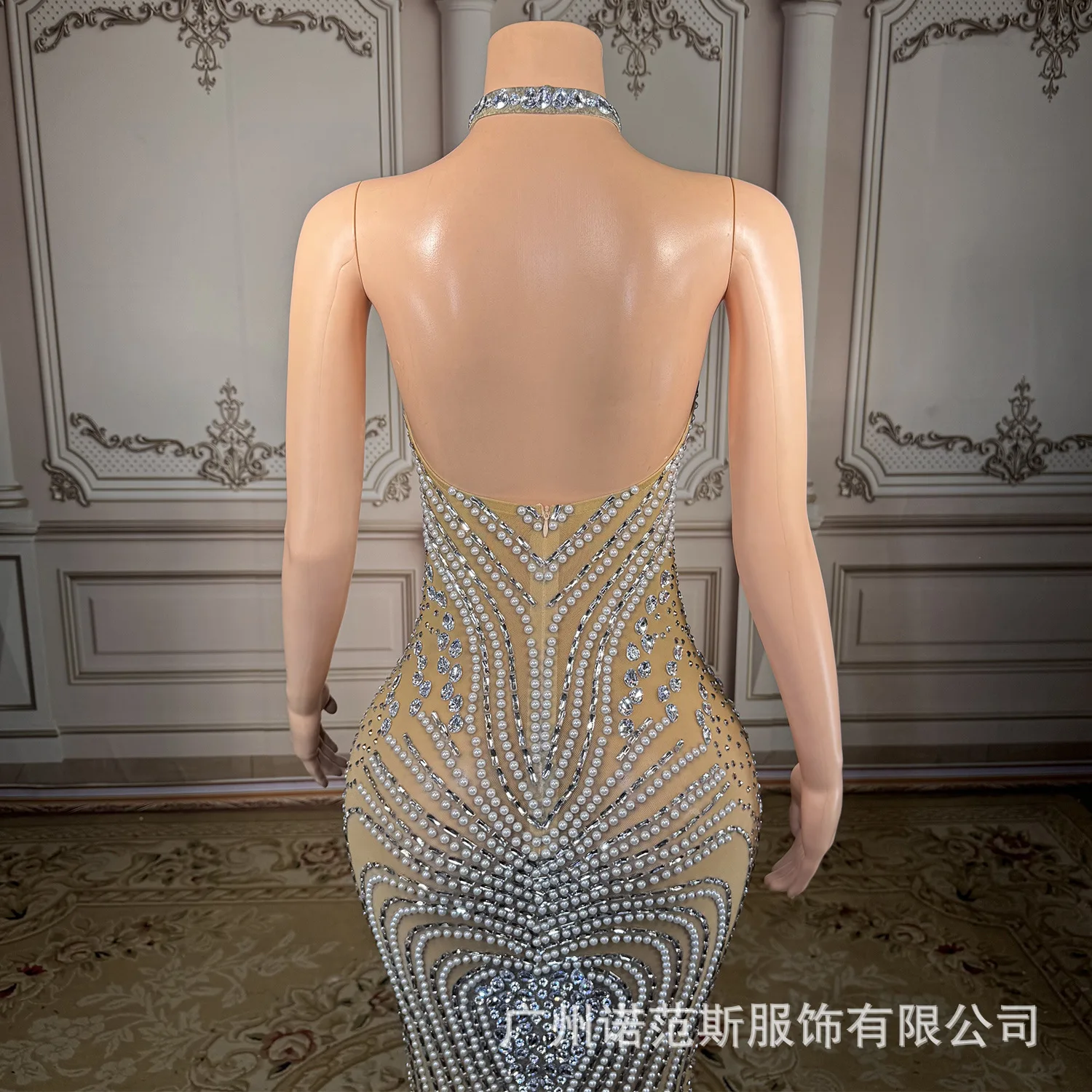 High-end extravagant hollow cross strap sexy halter split dress cocktail dress birthday party engagement banquet evening dress