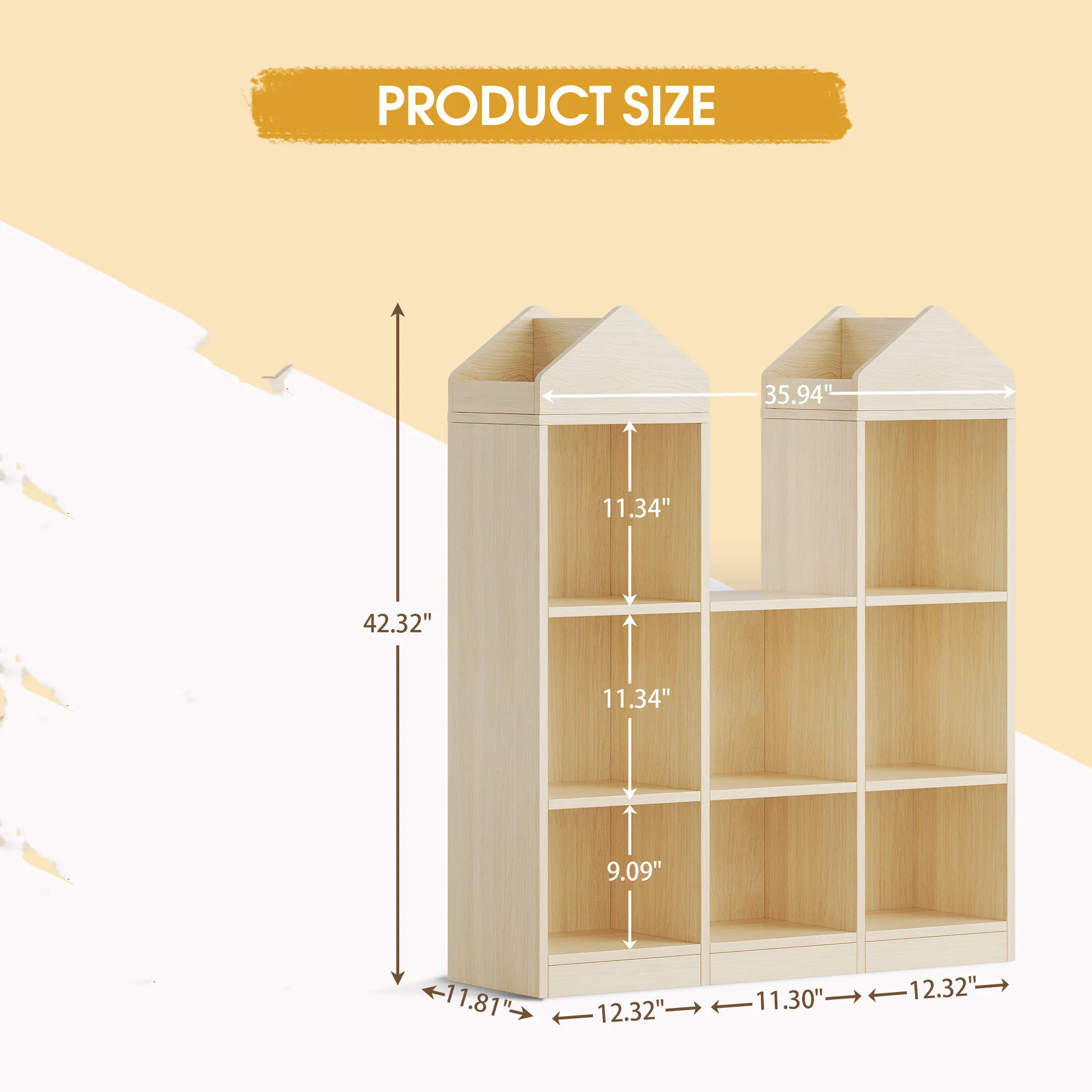 8-Cubby Toy Organizer Shelf - Natural Wood, Kids Bookcase with Safety Rounded Edges for Playroom, Nursery