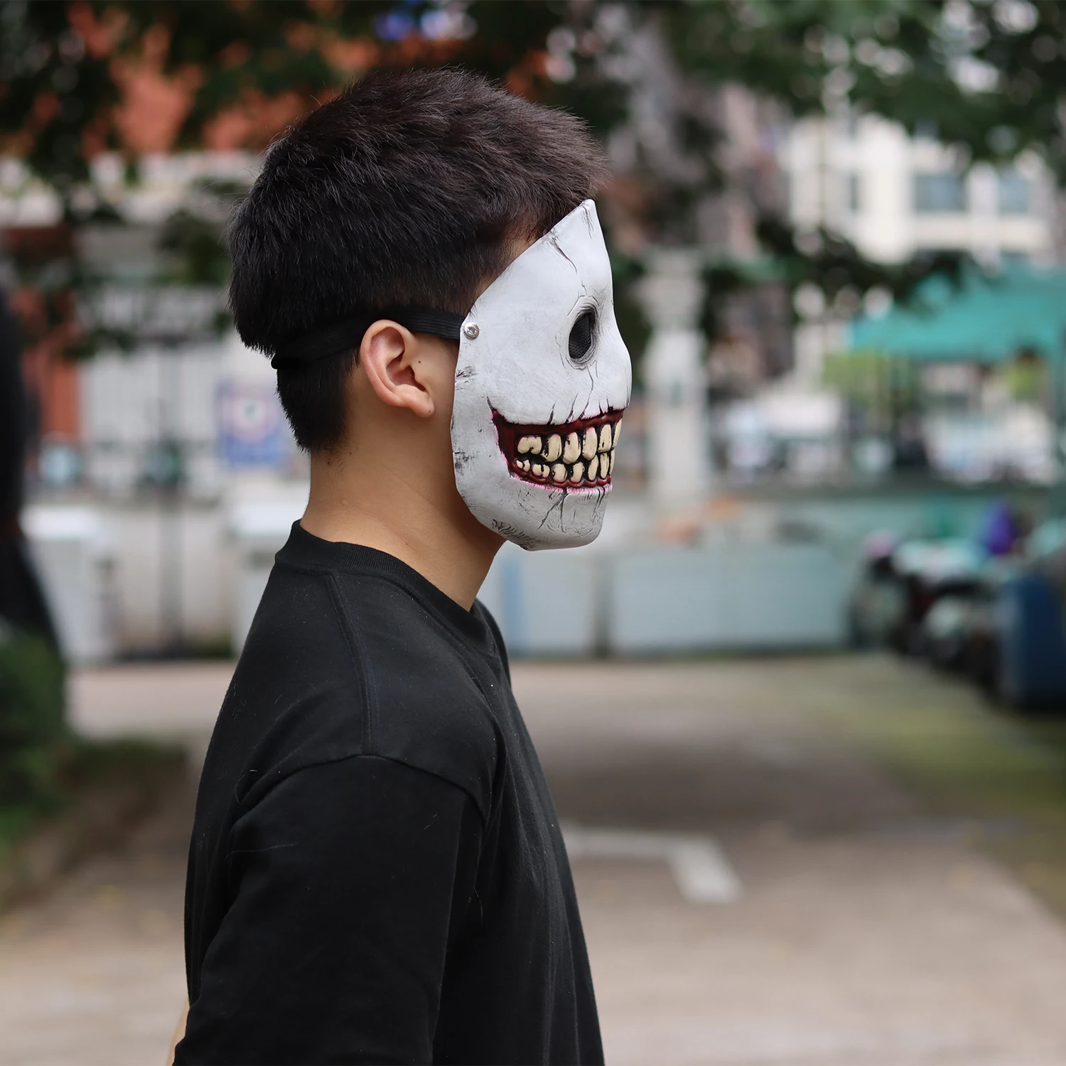 Maska Horror Demon Uśmiechnięta Twarz Czaszka Cosplay Diabeł Zabójca Lateksowe Maski Halloween Karnawał Przebranie Impreza Kostium Rekwizyty