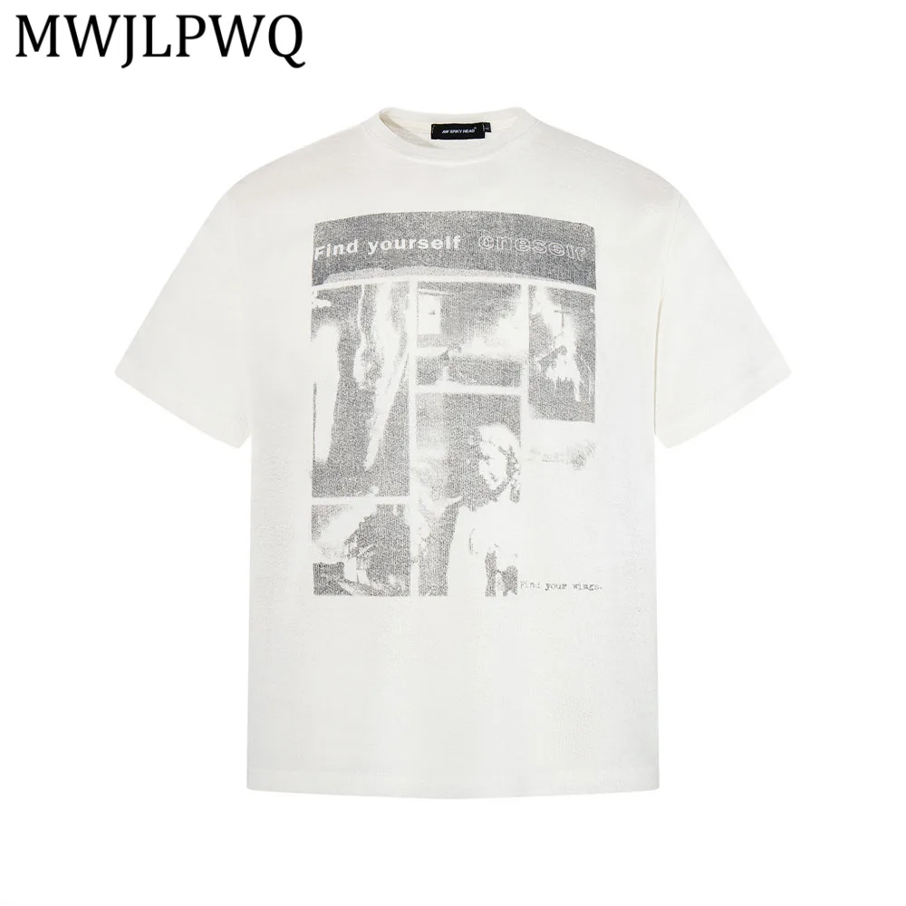 

Мужская повседневная футболка с принтом MWJLPWQ, свободный крой, американский уличный стиль, модная футболка с короткими рукавами и круглым вырезом, весна-лето 14057