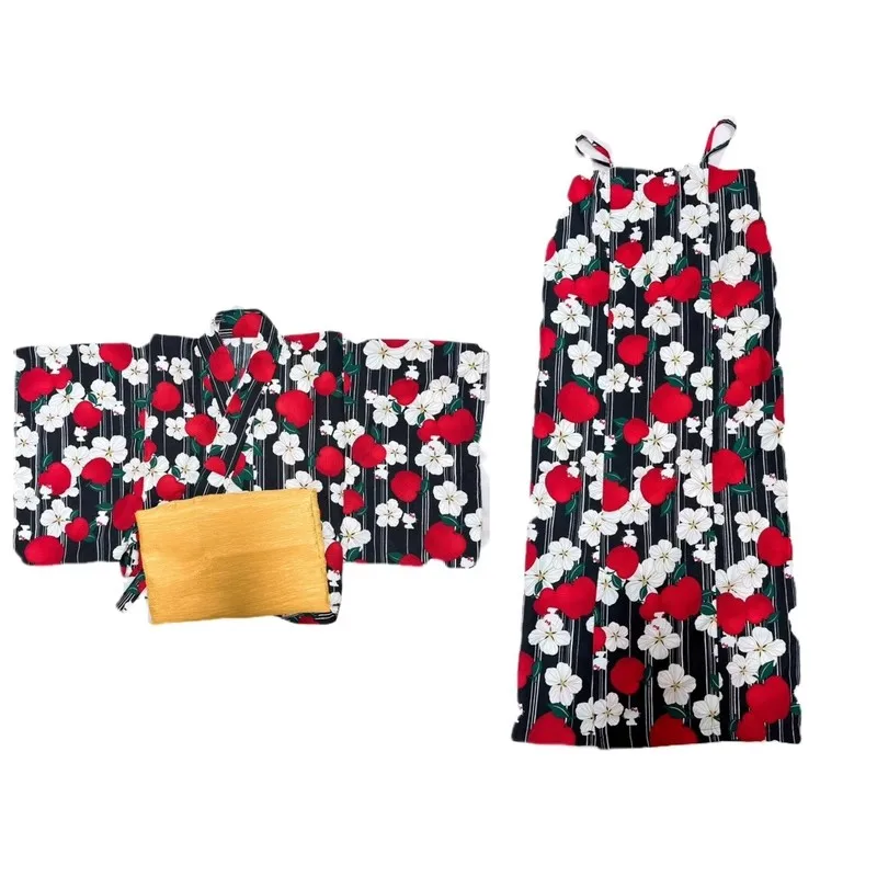 

Women's two-part split yukata Japanese kimono polyester fabric New Style traditional Clothing