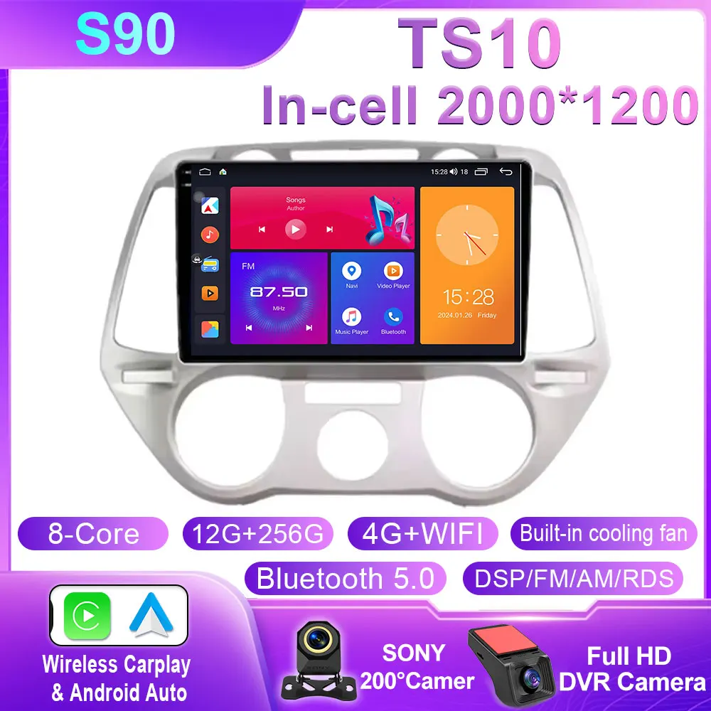 Android 14 Carplay Voor Hyundai i20 2008 2009 2010 2011 2012 Autoradio Stereo Multimedia Video Player DSP GPS 4G WIFI QLED Scherm