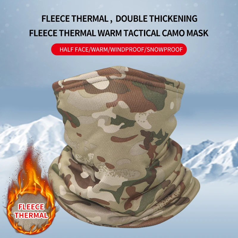 Fleece Thermal Tactical Camouflage Mask Outdoor Sports Mesh Neck Scarf Half Face Cover Neck Gaiter Camo Bandanas Neckerchief