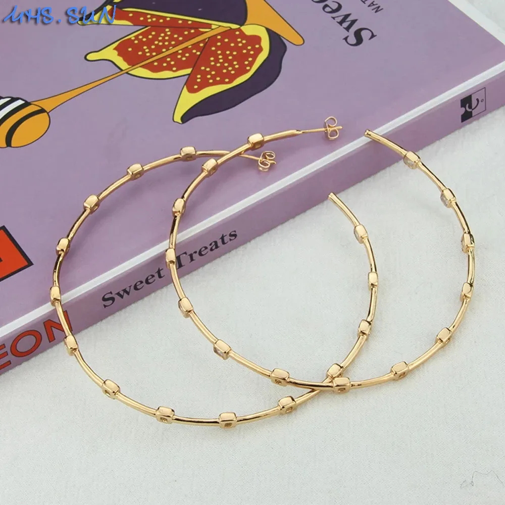 MHS.SUN Modische, mit Zirkon eingelegte, große runde Creolen für Damen, vergoldet, übertriebene große Ohrringe, Party-Schmuck, Geschenke – Detail 19