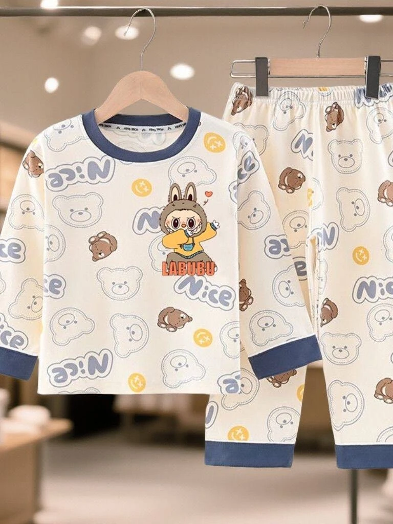 pure-cotton-children's-sleepwear-long-sleeve-cartoon-home-clothes-set-for-boys-and-girls-spring-autumn-seasonal-kids-outfits