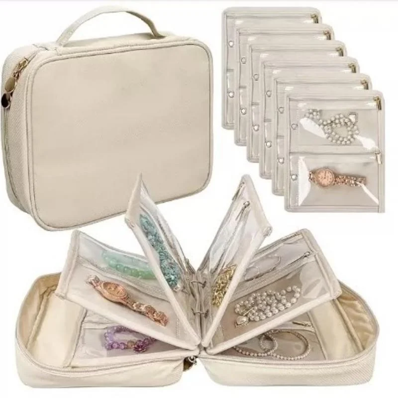 

AttireTrovePortable Jewelry Organizer With Removable Clear Pockets Great For Travel Holds Necklaces Earrings Bracelets
