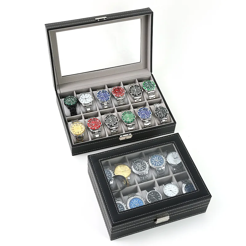 6/10/12Slots Gray Watch Boxes Watch Case with Large Glass Lid, Removable Watch Pillows, Watch Box Organizer, Gift for Loved Ones