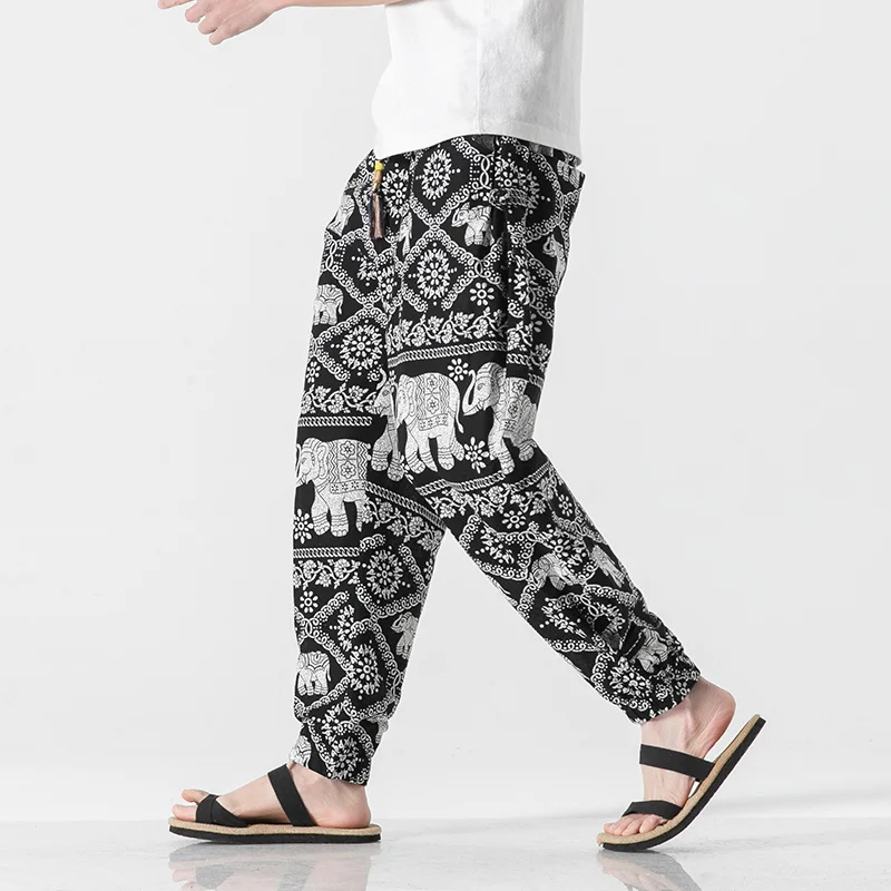 Spring Summer Loose Plus Size Harem Pants Thai Style Thin Beach Pants Men 2022 Ethnic Style Oversized Couple Jogging Pants