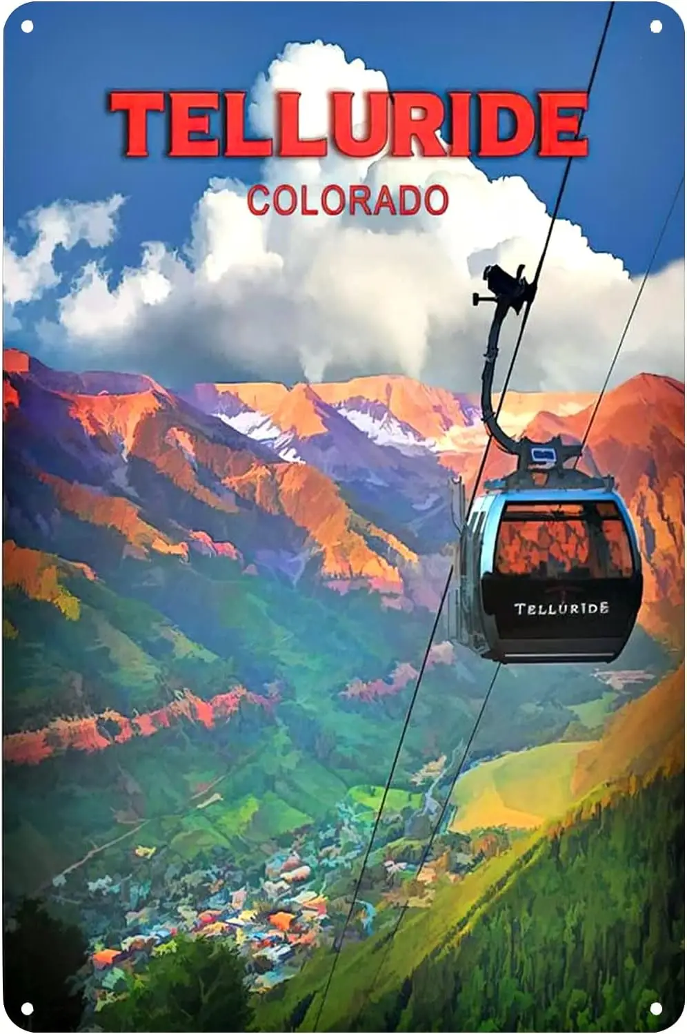 Vintage Metal Signs Telluride Colorado Travel Poster City Trip Landscape Cable Car Hill Station Tin Sign Wall Art Decor Pla sign