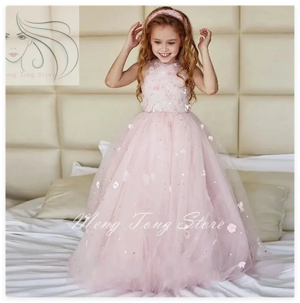 Princess Pink Girls Birthday Party Dresses Extra Puffy Ruffle Flower Girl Dresses Kids Ball Gown Baby Girl Dress for Photo Shoot