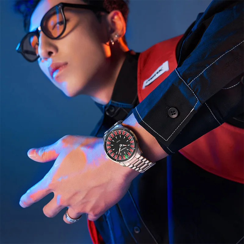 ساعة TIMEARTX الروليت العصرية الجديدة على الطراز الأوروبي للرجال - تصميم لعبة البوكر، حركة كوارتز أنيقة، ساعة يد من الفولاذ الصلب #5