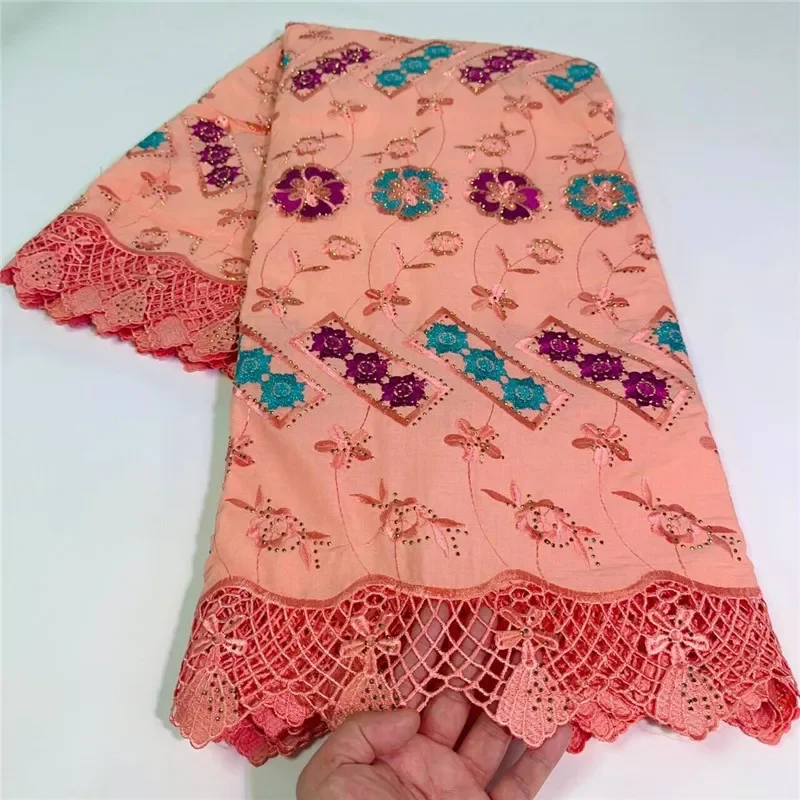 5 yard Swiss lace fabric heavy beaded Lafaya Embroidery African 100% cotton fabrics Swiss voile lace popular Dubai style 22L2402