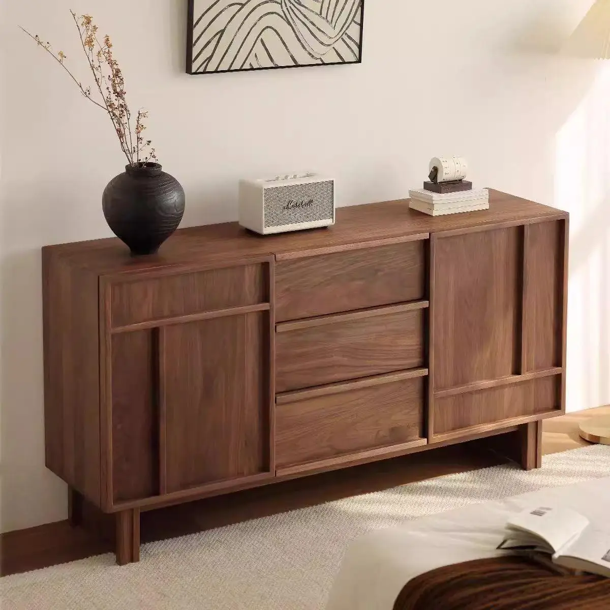

Customizable Nordic style full solid wood skeleton line sideboard simple log style multifunctional storage cabinet