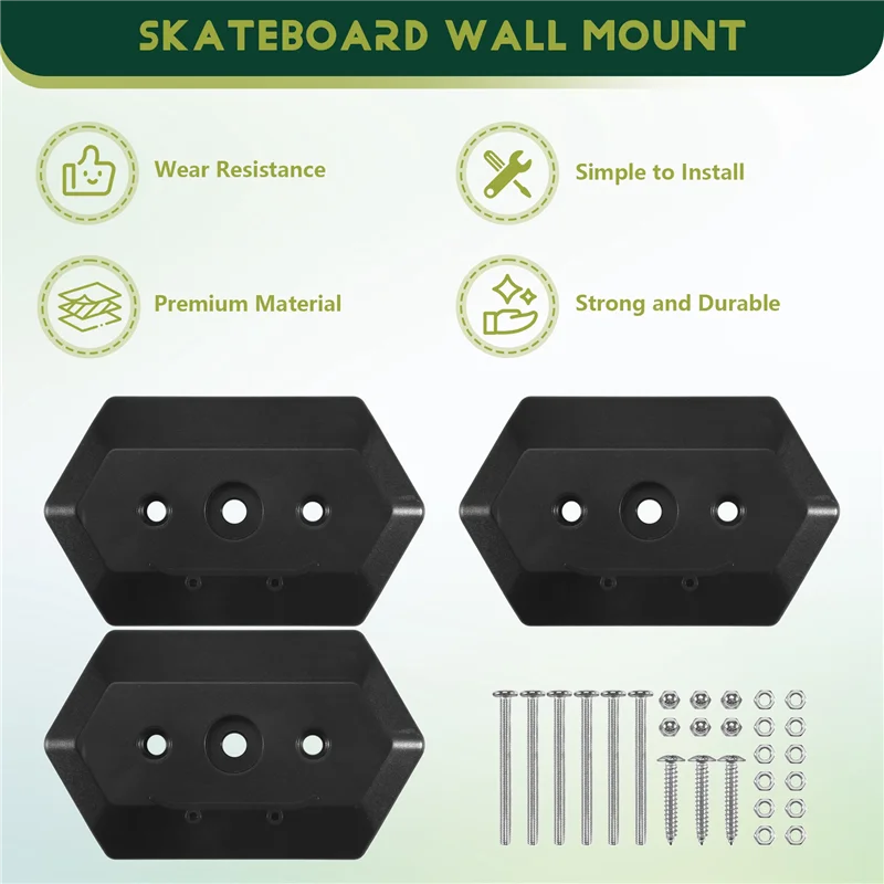 X08A 3 แพ็ค Wall Mount ผู้ถือสเก็ตบอร์ดสเก็ตบอร์ดแขวนสําหรับสเก็ตบอร์ด Deck จอแสดงผลและการจัดเก็บ